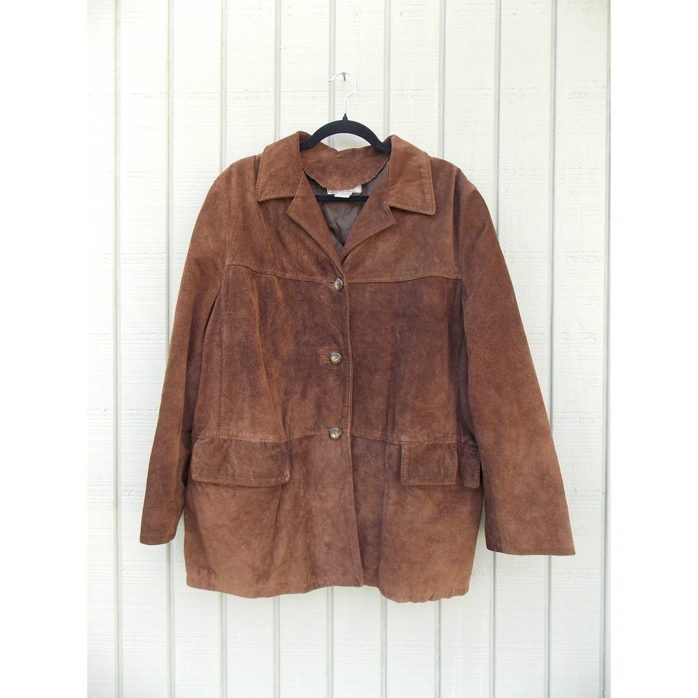 Casual Corner Suede Leather Barn Jacket Vintage Women Size 12 Brown Made Italy - Picture 8 of 9